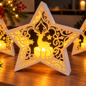 🎄 Karácsonyi Csillag Mécsestartó – Rénszarvasos Dekoráció ⭐🦌