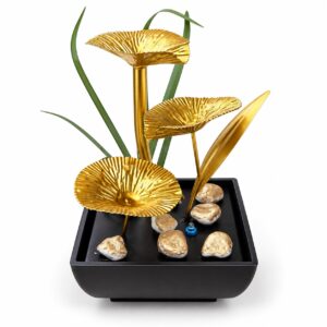 Arany levélkaszkád – LED-es asztali szökőkút, 23 × 15 cm