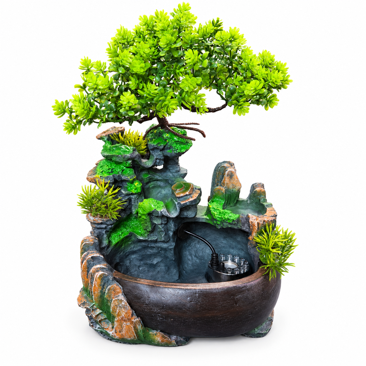 Bonsaifás sziklakert beltéri szökőkút párásítóval, 28 cm