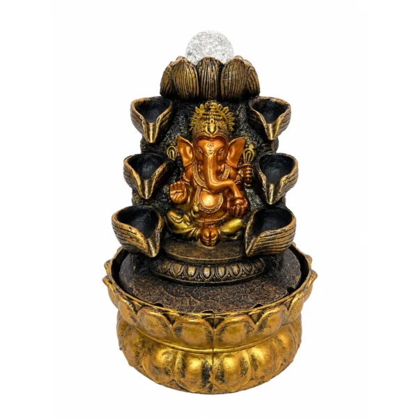 Ganesh asztali szökőkút dupla vízeséssel és LED világítással, 30 cm