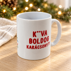 K**va boldog karácsonyt – piros feliratos bögre