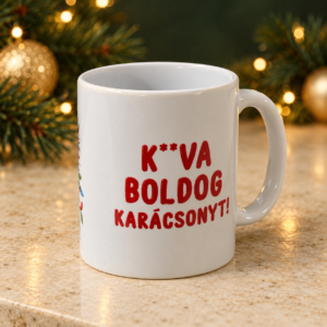 K**va boldog karácsonyt – piros feliratos bögre