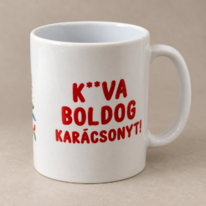 K**va boldog karácsonyt – piros feliratos bögre