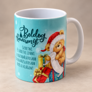 Türkiz macis karácsonyi bögre Boldog Karácsonyt felirattal