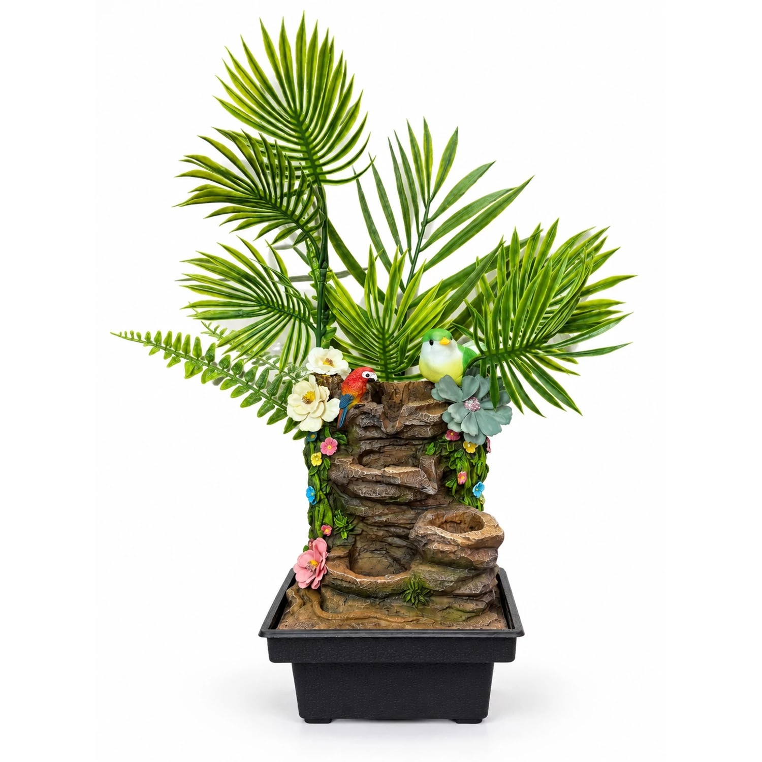 Madaras asztali szökőkút örök pálmalevelekkel – 35 × 25 cm