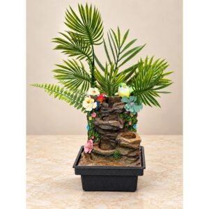 Madaras asztali szökőkút örök pálmalevelekkel – 35 × 25 cm
